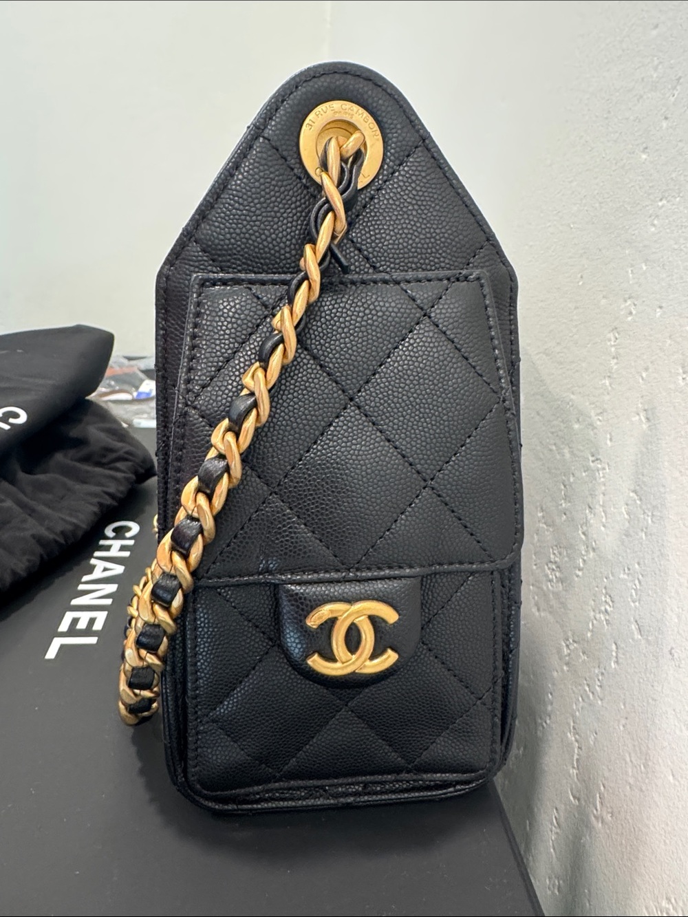 CHANEL 25 Mini Black Quilted Drawstring Shoulder Bag with Gold CC Hardware - Picture 5 of 7